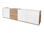 Ventoriq TDYX93244 White and Wood TV Unit with 3 Doors and 3 Drawers, Wall or Floor Mounted