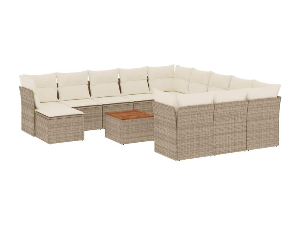 13-piece beige woven resin garden furniture set with cushions PREI67511
