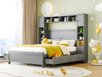 Double bed 140x200cm - with 4 drawers and large storage headboard - in solid wood - Grey BITH50426