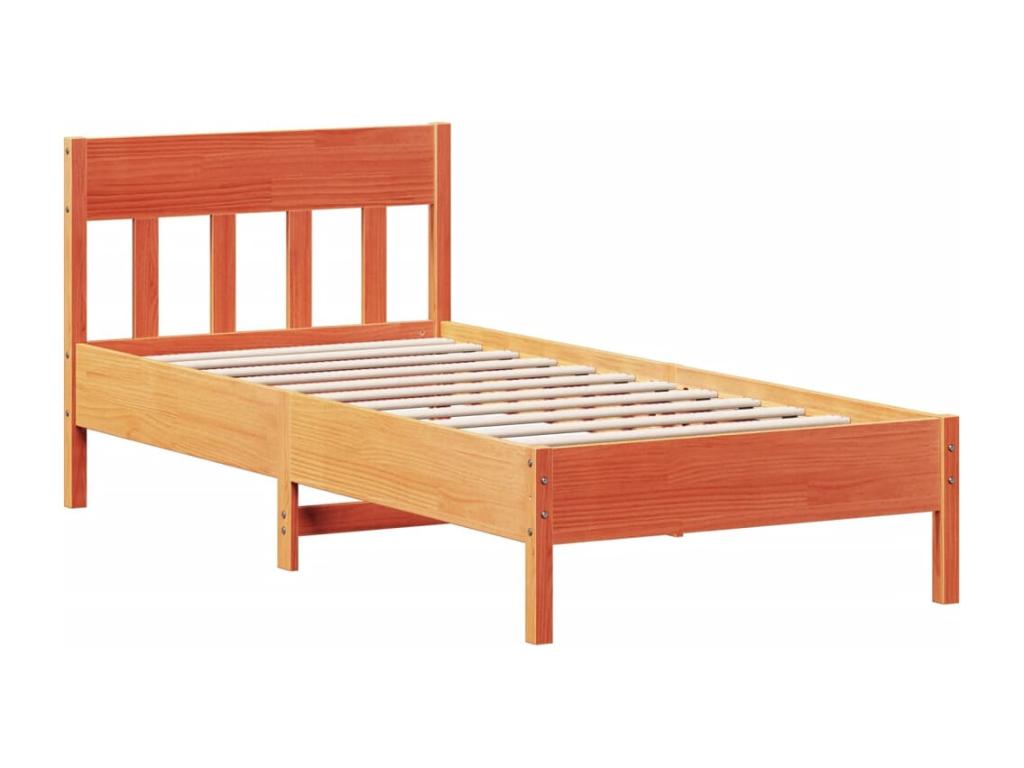 Bed frame with brown wax headboard, 90x200 cm, pine wood, JZDS98102