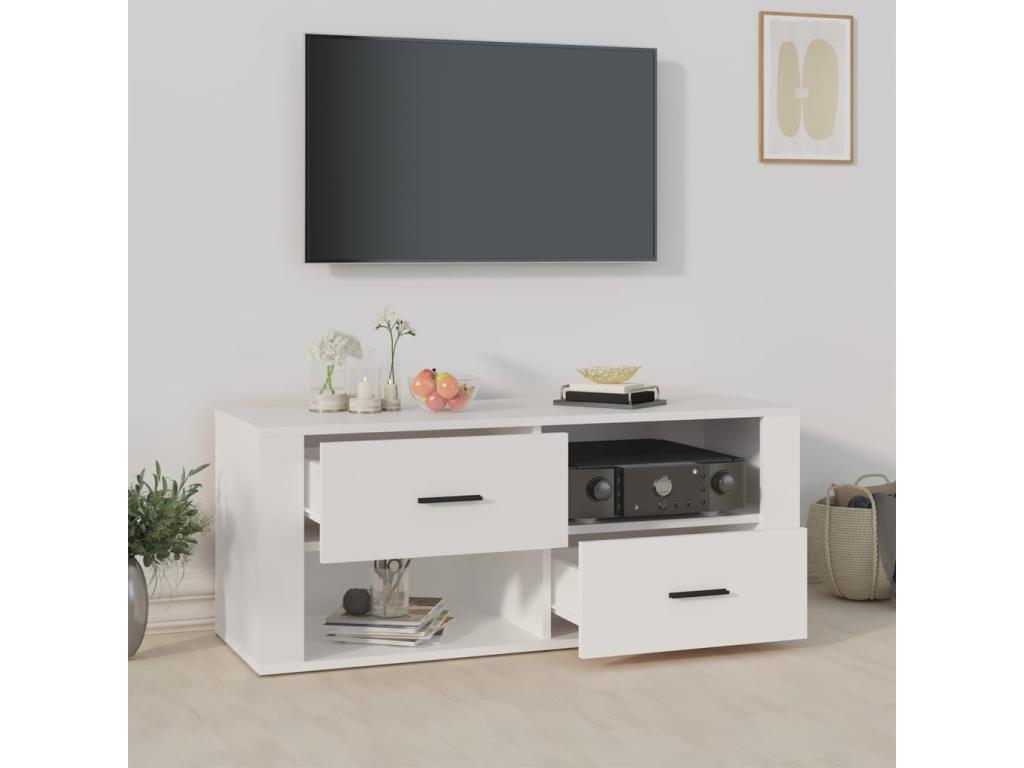 White TV stand 100x35x40 cm Engineered wood DNKE37635