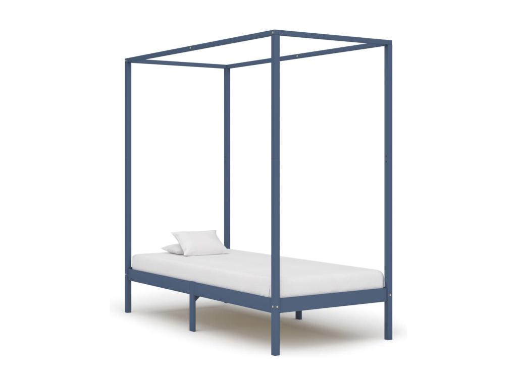 Grey Canopy Bed Frame Solid Pine Wood 100x200 cm SJVD19988