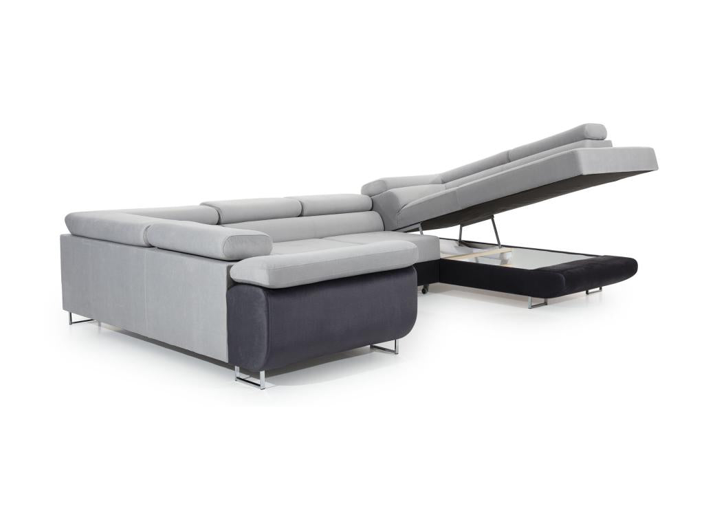 Lumenao 340cm CTTA02705 Right-Hand U-Shaped Convertible Sofa in Black Fabric with Storage