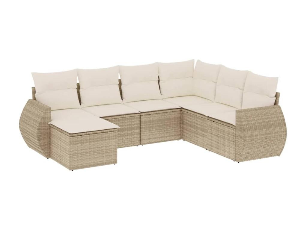 7-piece beige woven resin garden furniture set with cushions AYEV99102