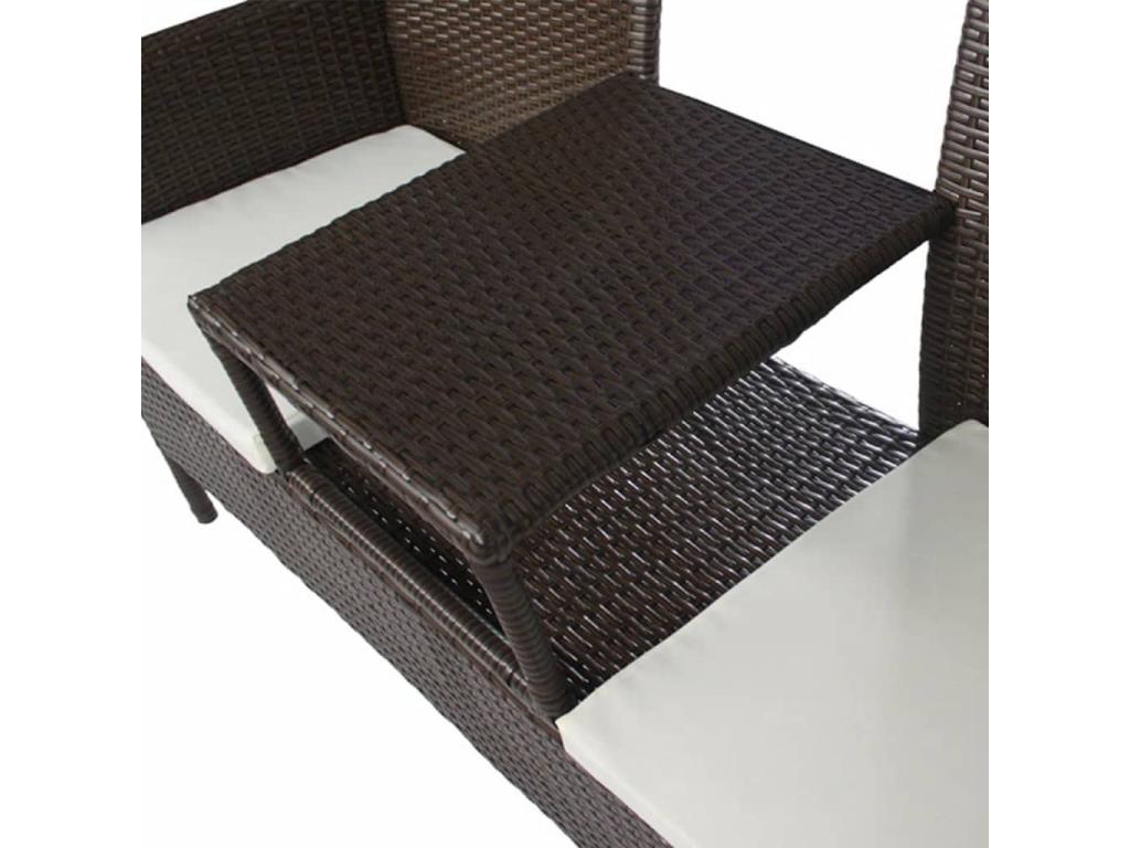 2-seater garden sofa and tea table, brown woven resin, JMVP02489