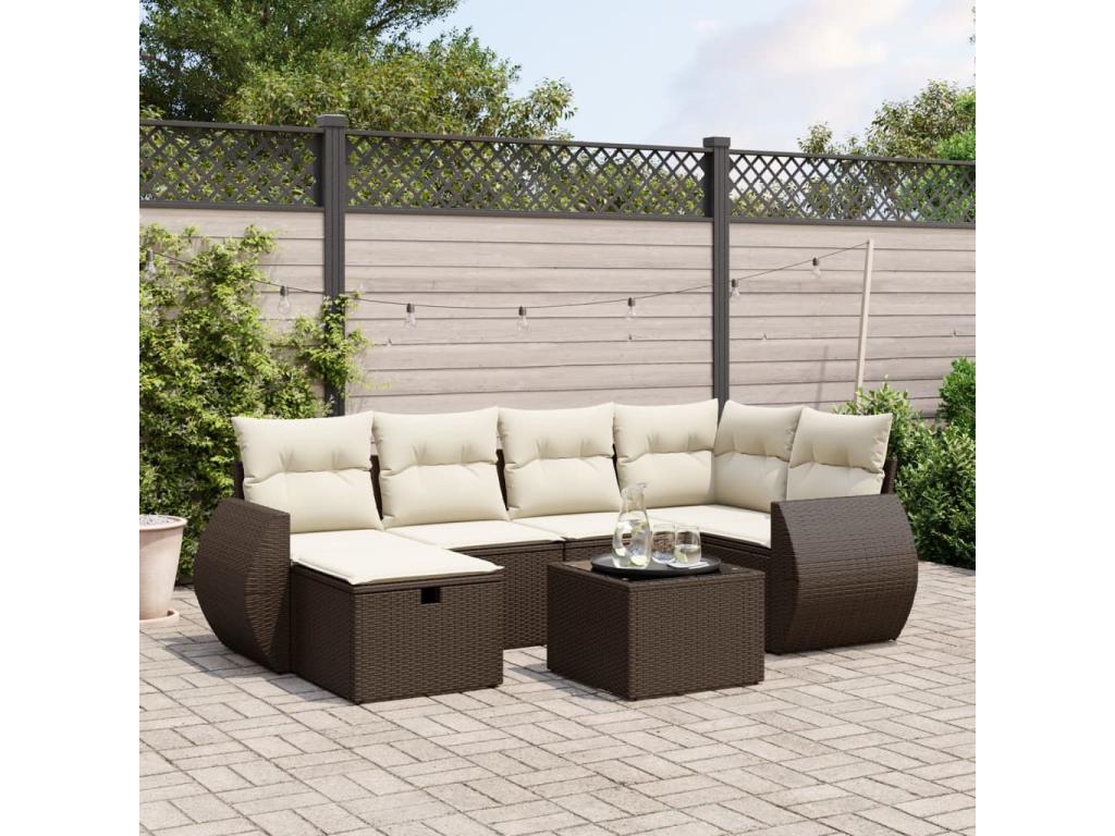 Garden furniture set with cushions, 7 pieces, brown woven resin KVHR71189
