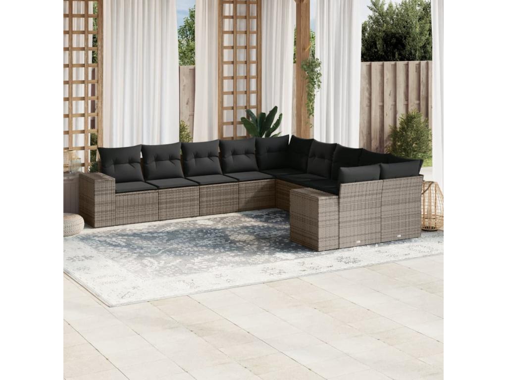 Garden furniture set with cushions, 10 pieces, grey woven resin, OLPE23584