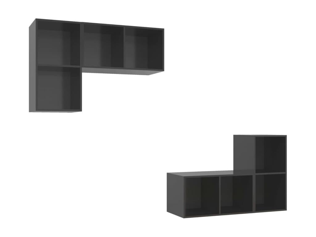 4-piece wall-mounted TV unit, glossy grey engineered wood, MYBG41123