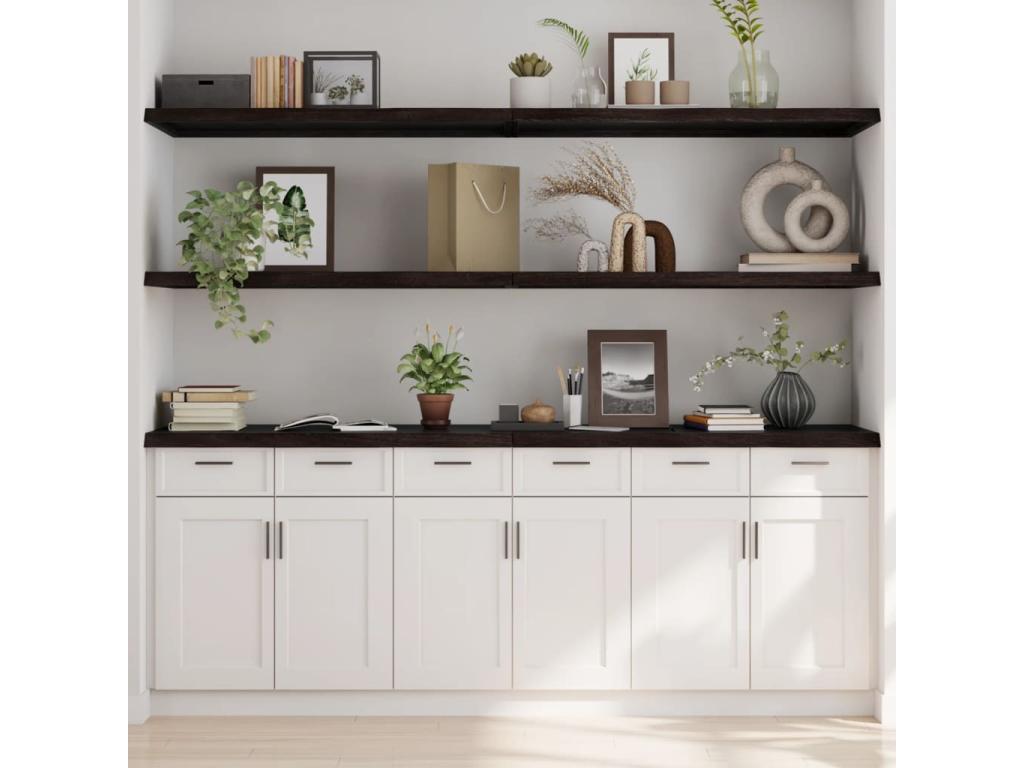 Dark brown wall shelf, solid treated oak wood HNXQ53618