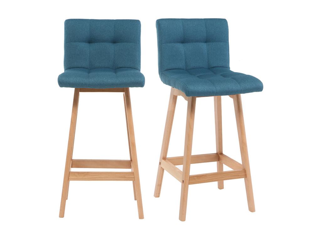 Lumenao HFYP20663 Wooden and Duck Blue Bar Stools, 65cm High, Set of 2