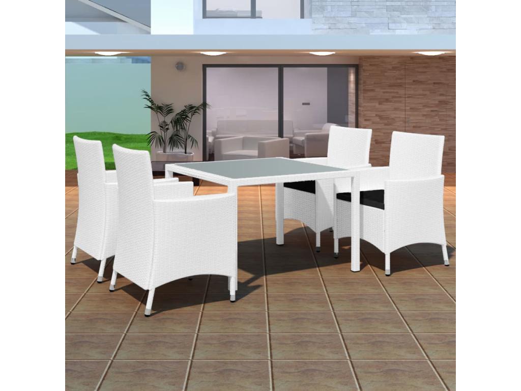5-piece garden furniture set, woven resin, white-cream LOVR03505