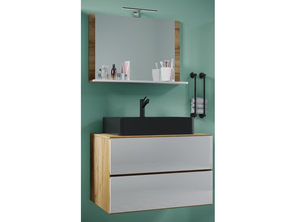 Ventoriq 3-piece bathroom furniture set with Lendas BL washbasin, 80cm wide, medium drawer, honey oak/white, YXKY43095