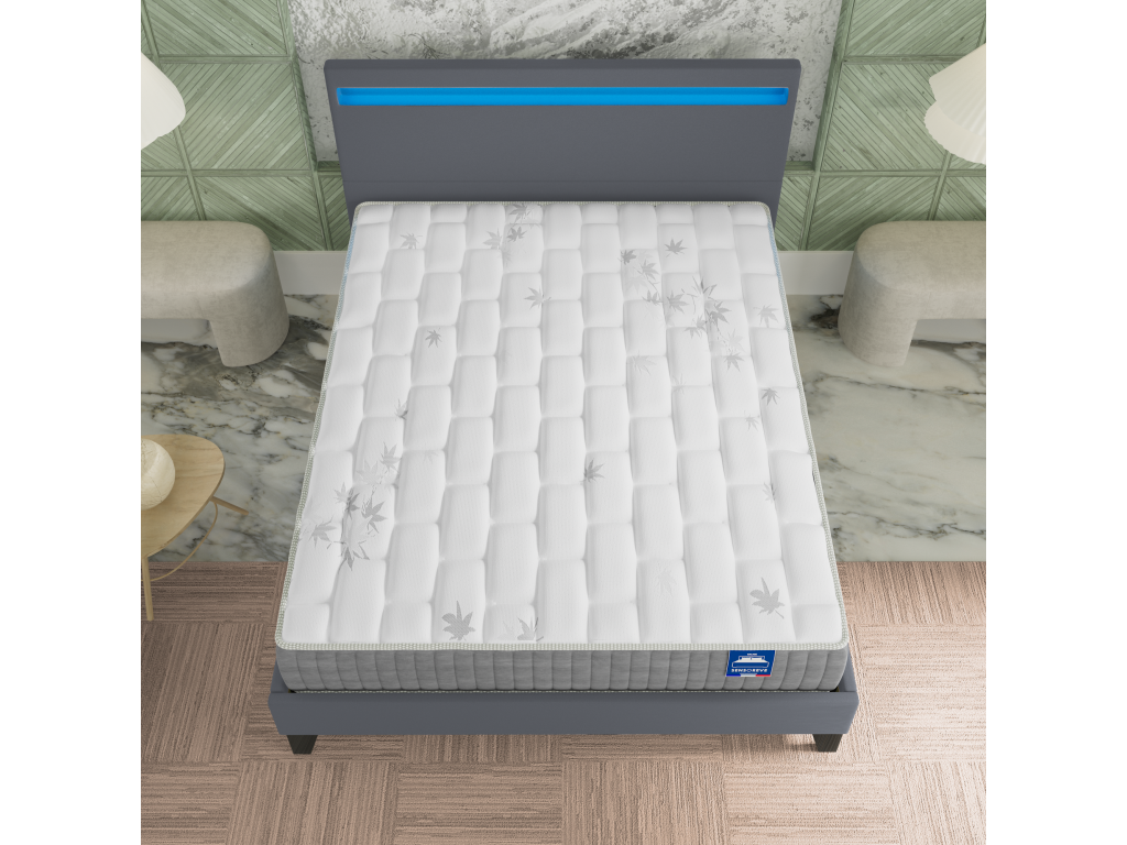 Pocket spring mattress set for bed with headboard, 140x190 cm, 25cm thick, memory foam comfort layer, SFEQ22907