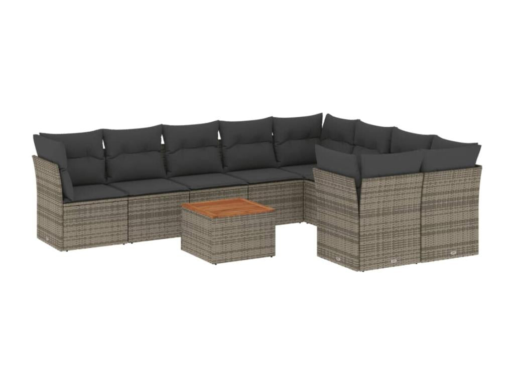 10-piece garden furniture set with cushions, grey woven resin KFFS59566