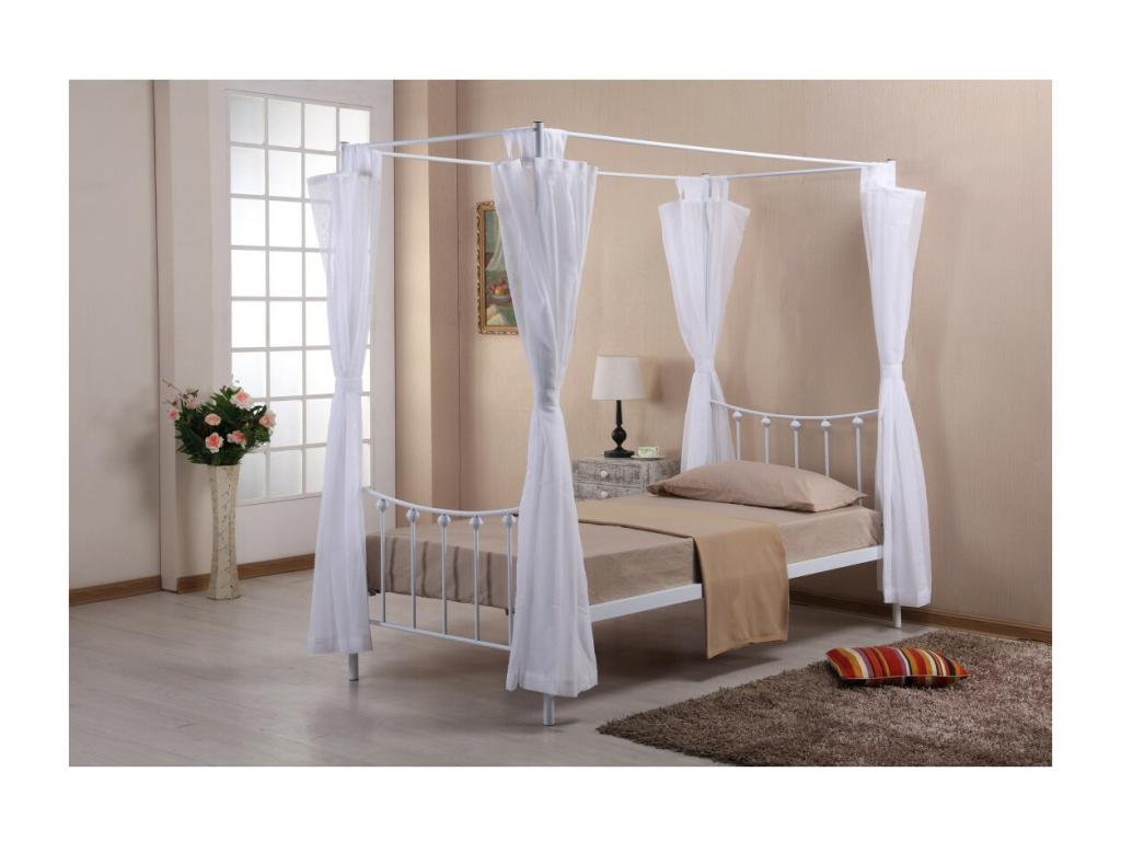 Canopy bed 90x200 cm metal AMORE collection white color – 208x190x96 cm PKND16501