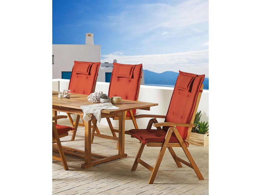 Set of 6 Lumenao garden chairs with cushions, Dark Red WXMG35298