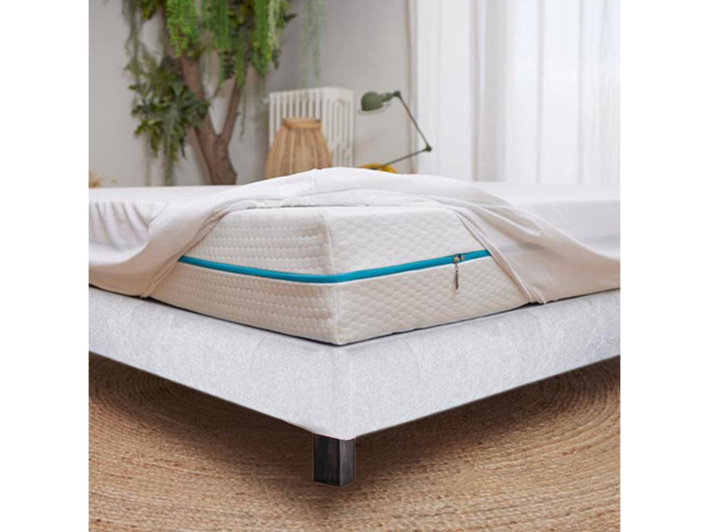 Lumenao bed base with Lumenao upholstered legs in solid wood, grey color - width 160 x length 200 cm XLVS61112