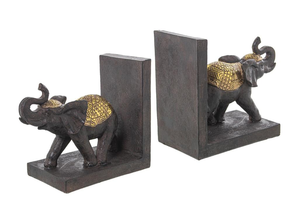 Brown and gold resin elephant bookend XIJC89231
