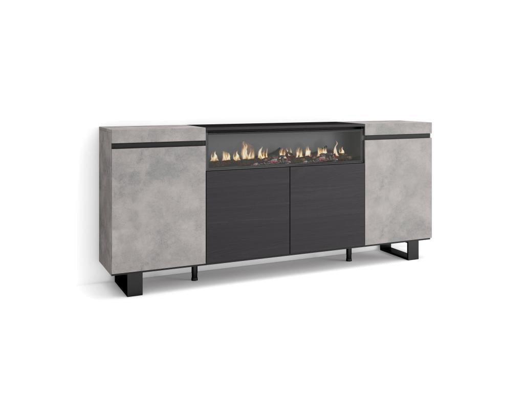 Sideboard for living room and kitchen 200x87x35cm Electric fireplace Industrial design Cement KGTD54619