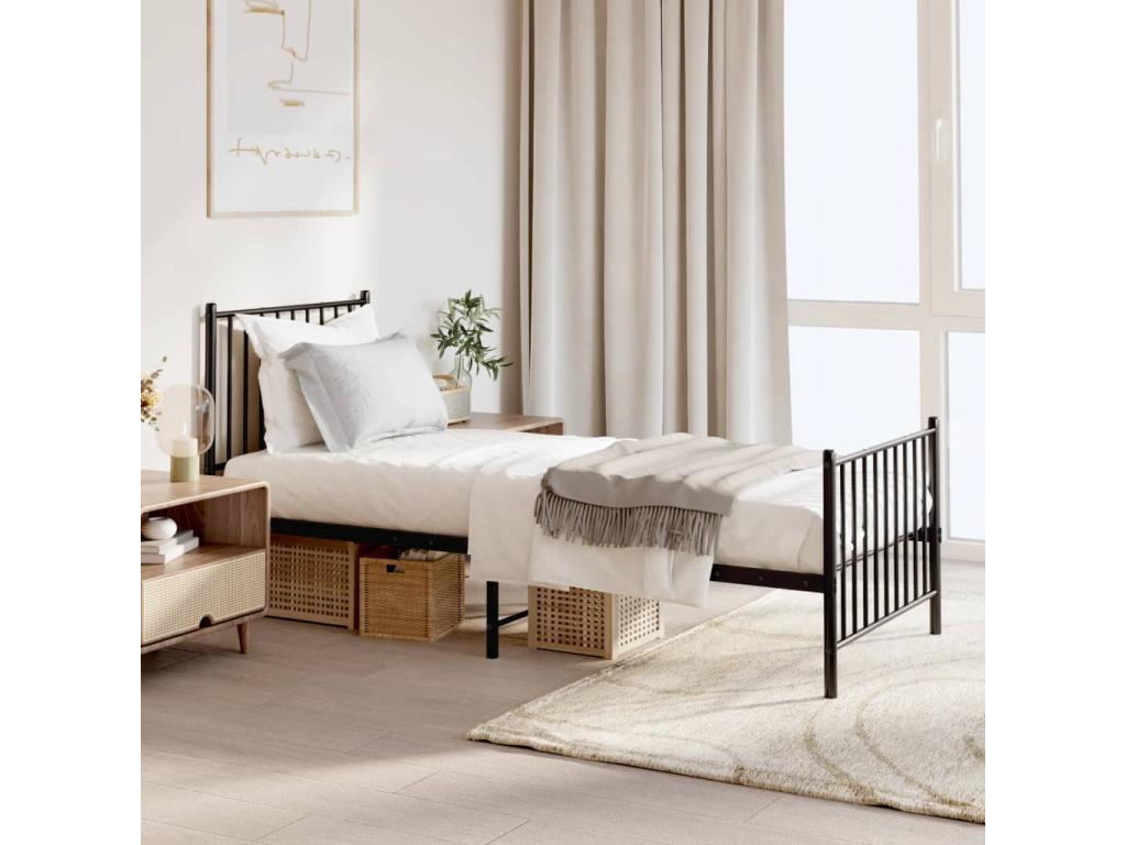Metal bed frame with headboard and footboard, black, 75x190 LTOA89380