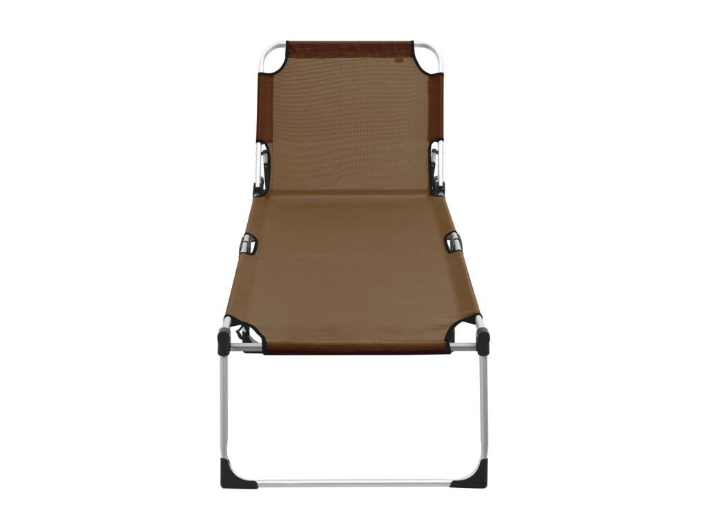 Extra high folding chaise longue for seniors, brown aluminum, PUXM89782