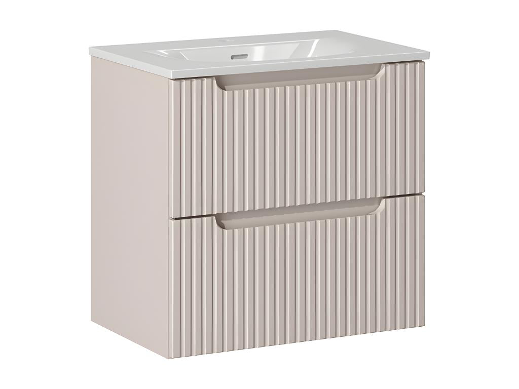 Lumenao Cashmere and Wood KKNE96177 Single Vanity Unit with Built-in Sink, 60cm, 2 Drawers and Tall Cabinet