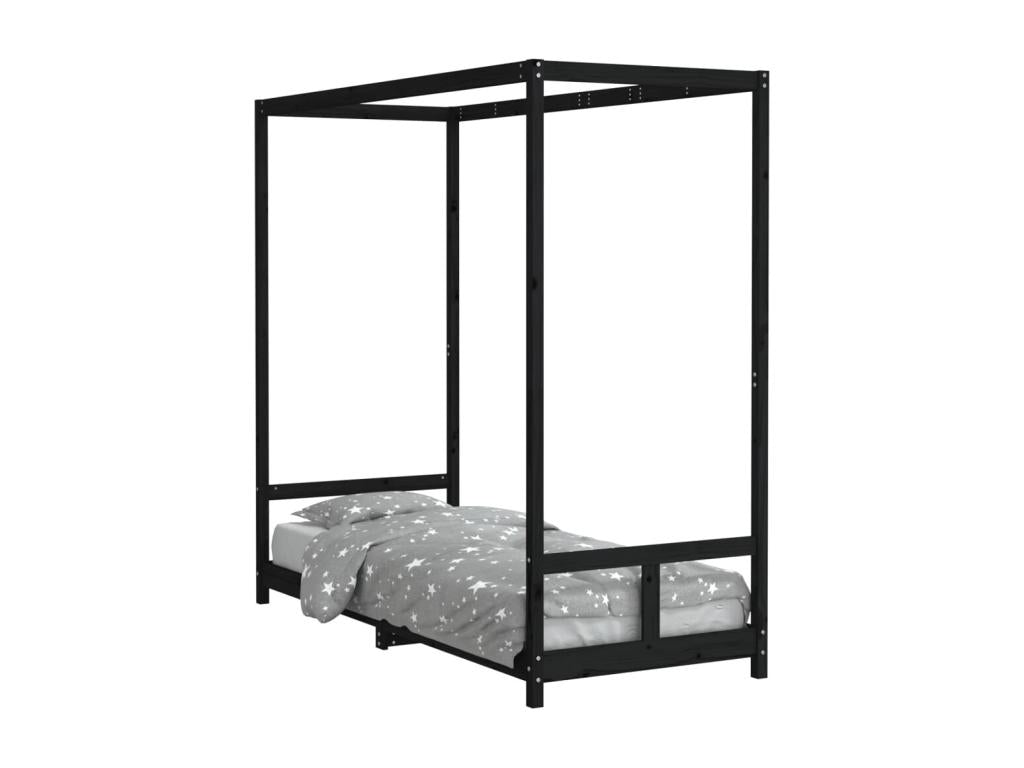 Black children's bed frame 80x200 cm solid pine wood DQUH05145
