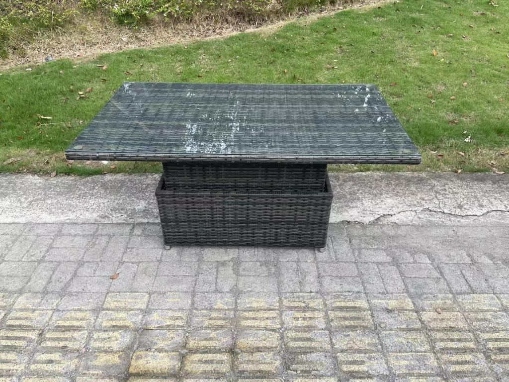 Rattan garden dining set with height-adjustable dining table, 2 reclining chairs, sofa, and 3 stools QBET19427