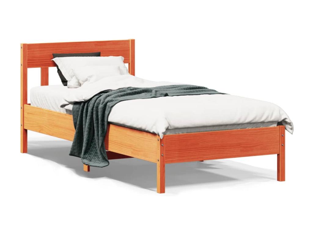 Bed frame with brown wax headboard, 90x200 cm, pine wood, JZDS98102