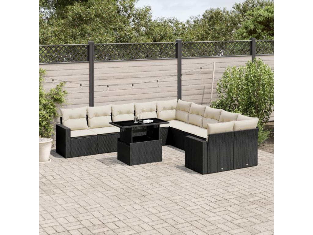 11-piece garden furniture set with cushions, black resin wicker AKKZ45588