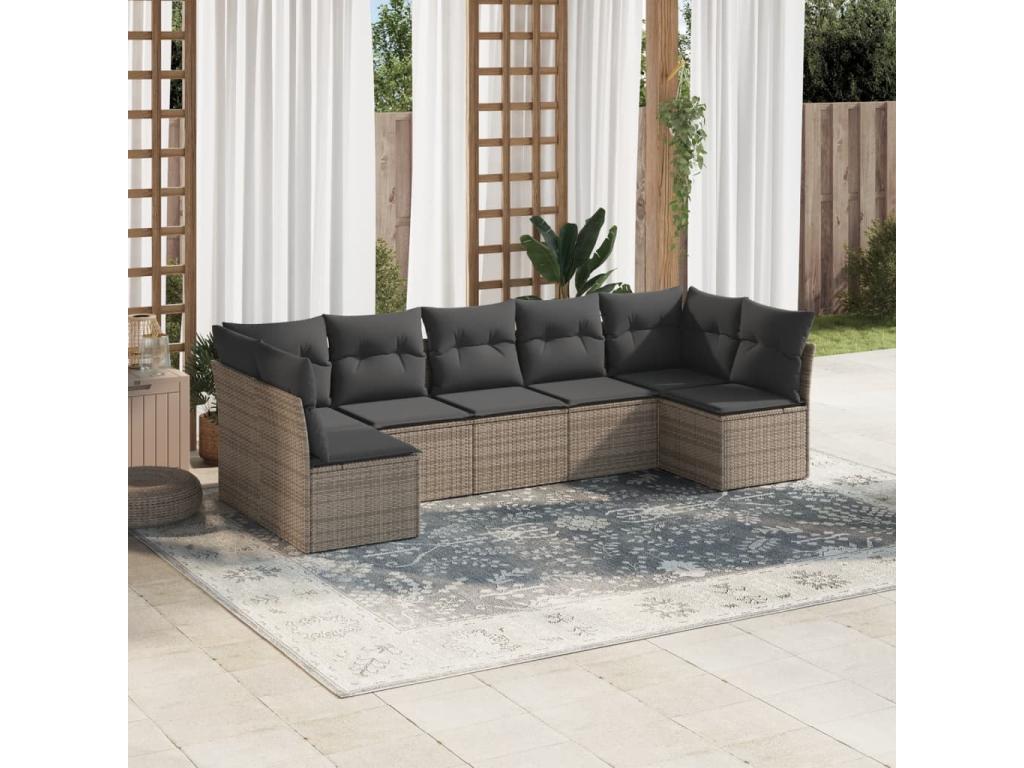 Garden furniture set with cushions, 7 pieces, grey woven resin, ADLU22959