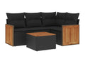 5-piece garden furniture set with cushions, black woven resin RZAR96926