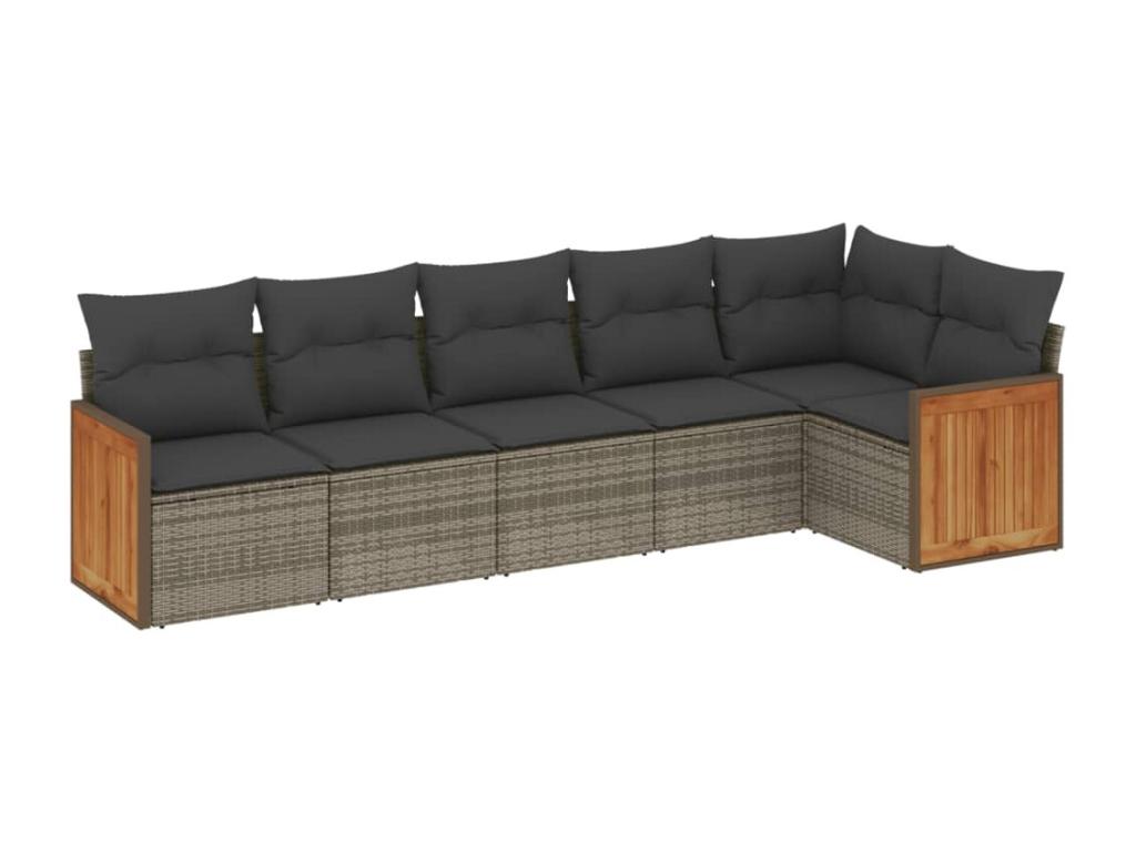 6-piece garden furniture set with grey resin wicker cushions BFRH86973