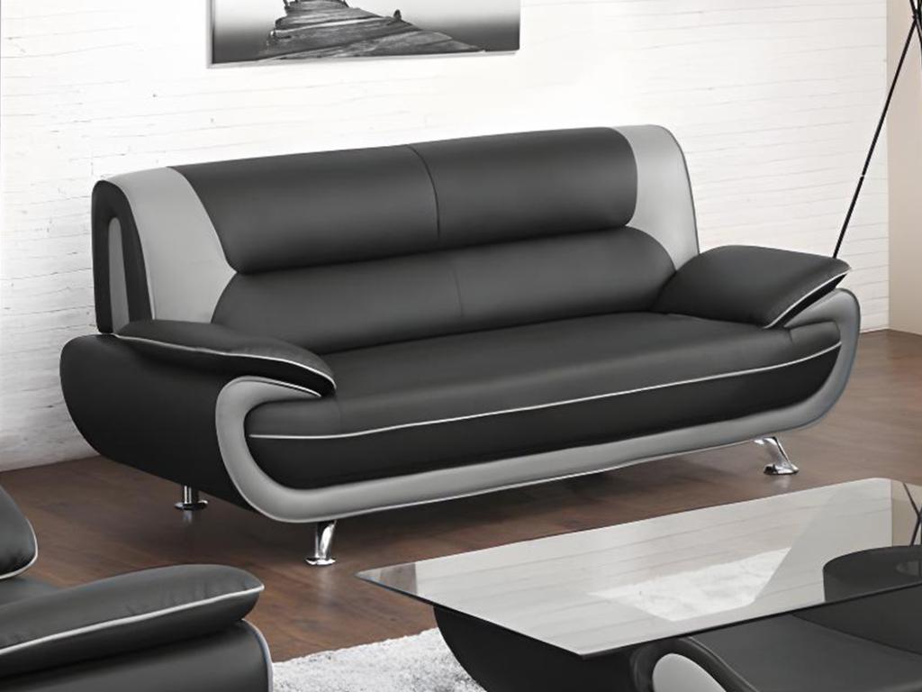 Lumenao 3-seater faux leather sofa - Two-tone black and grey NHHO92974