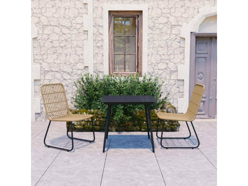 3-Piece Outdoor Dining Set, Wicker Resin and Glass FNCN32163