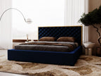 Upholstered bed with storage - 160x200 - double bed - velvet - blue - Lumenao SCIZ27175