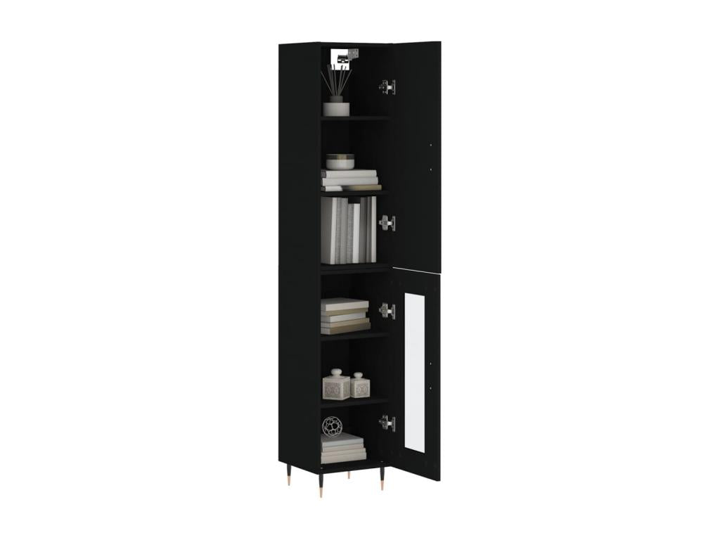 Highboard, Black, 34.5x34x180 cm, Engineered Wood, PEZV10509