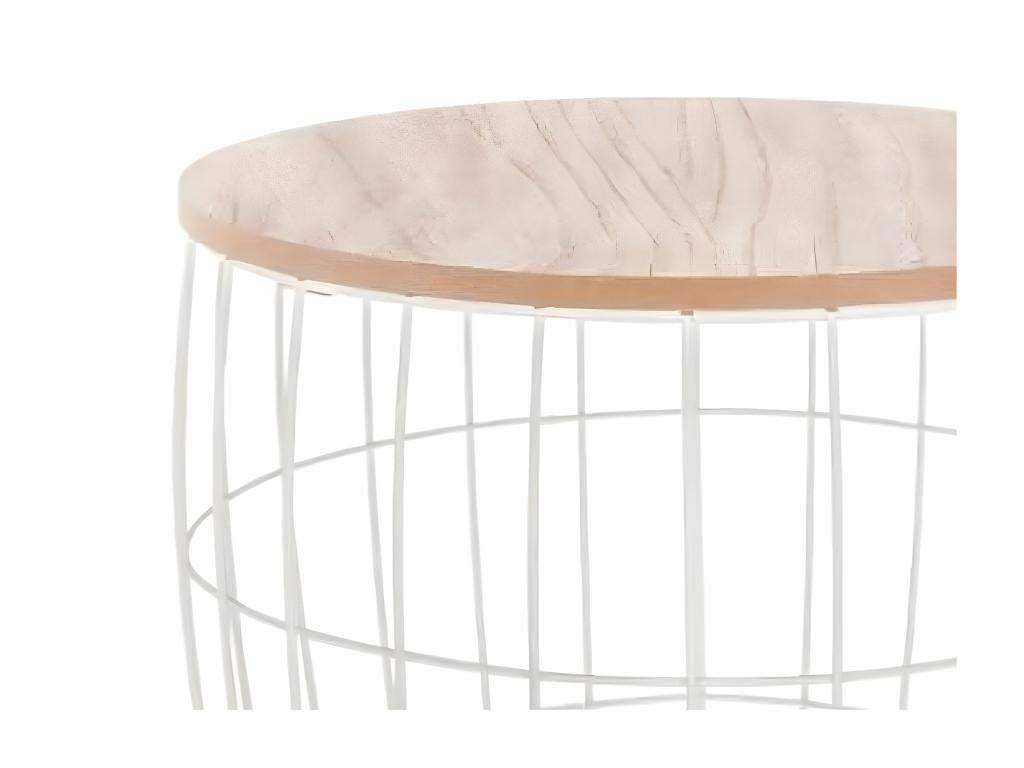 Set of 3 light wood and white metal coffee tables FDDU80040