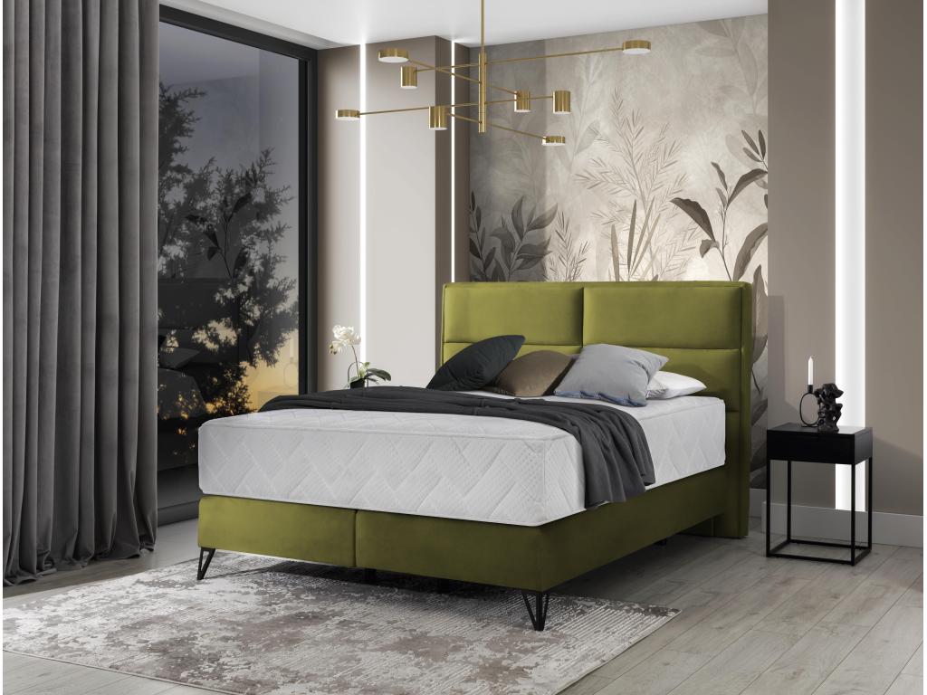 Tiempo khaki velvet continental bed with 30cm latex mattress and black metal legs - 140x200 PALZ67520