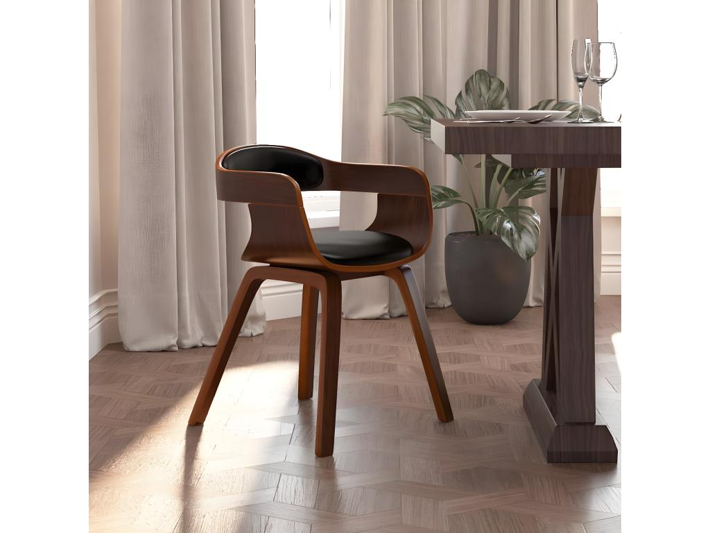Black dining chair in bent wood and faux leather GQVJ86783