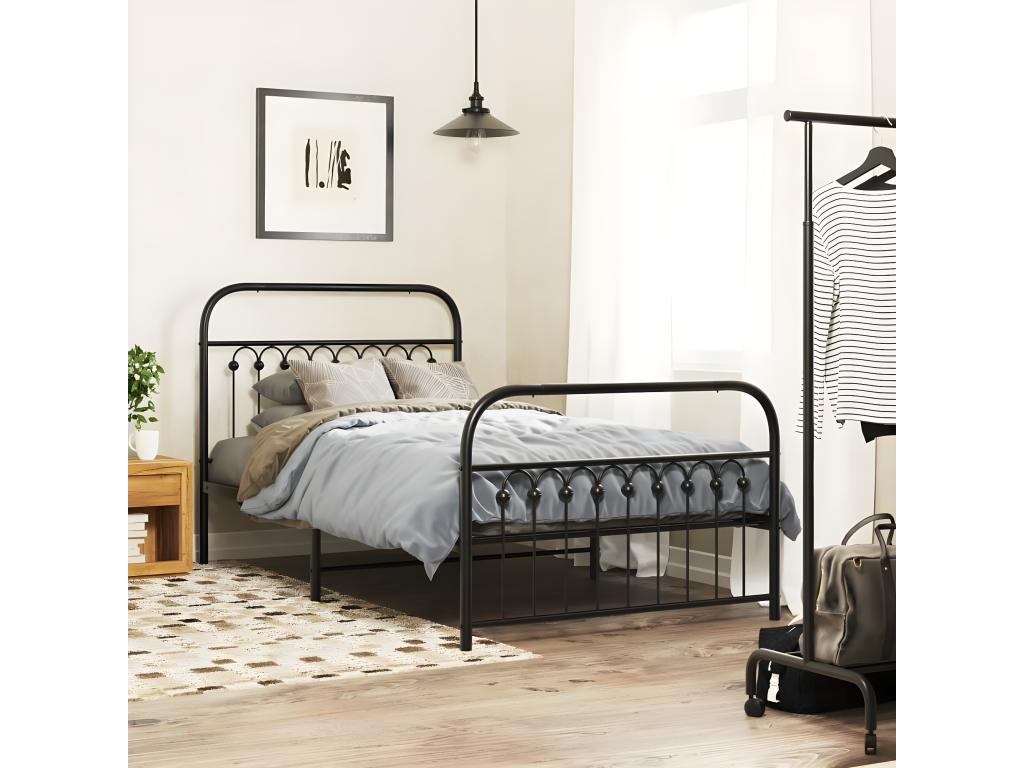 Metal bed frame with headboard/footboard, black, 100x200 cm LCDL70968