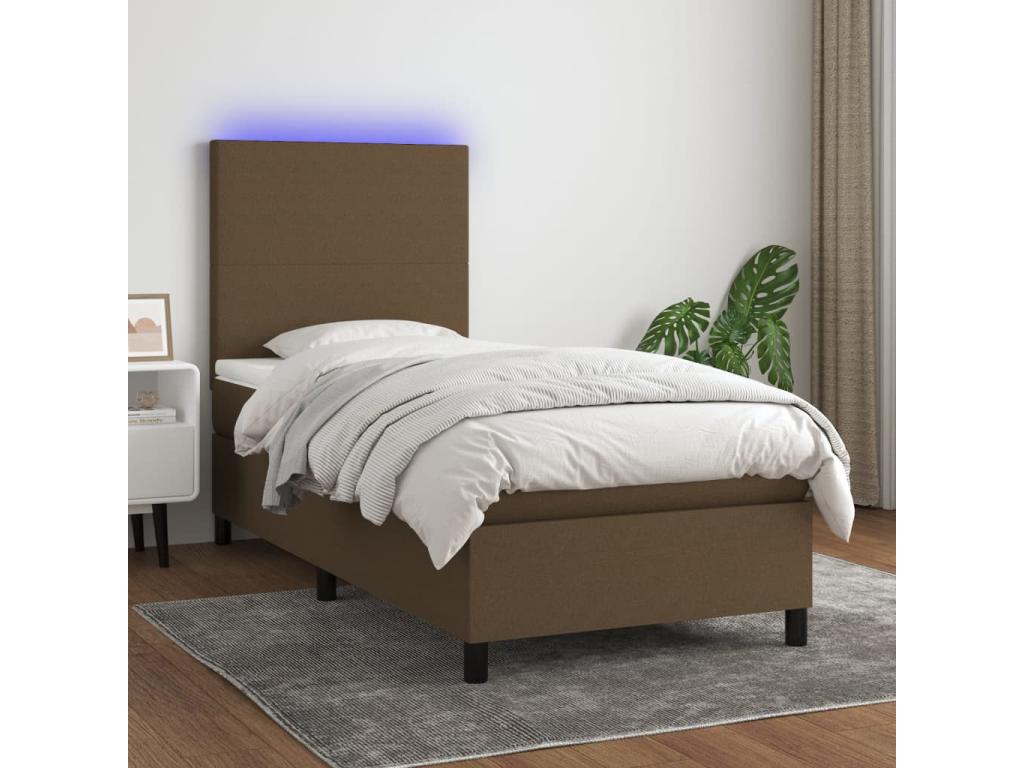 Lumenao bed base and mattress with LED lighting, dark brown, 90x190cm, SSEX27452