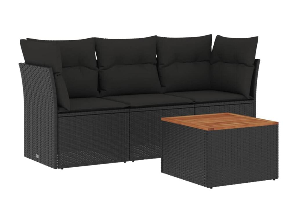 4-piece garden furniture set with cushions, black woven resin ZSOS13520
