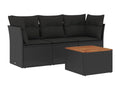 4-piece garden furniture set with cushions, black woven resin ZSOS13520