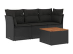 4-piece garden furniture set with cushions, black woven resin ZSOS13520
