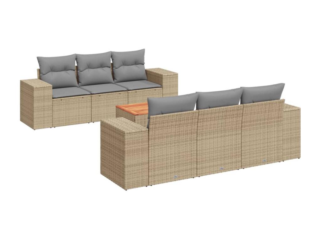 7-piece garden furniture set with cushions, beige woven resin ZVTD60853