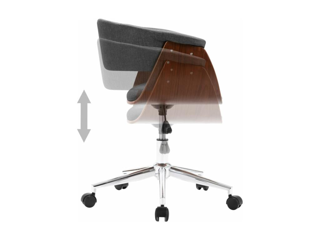 Swivel office chair, grey, bent wood and fabric, 3 LFNT24969