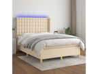 Upholstered bed base with mattress and LED lighting, Cream, 140x190 cm, Fabric, 2 FMVZ66176