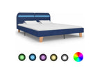 Ventoriq 160x200 ICTC15428 LED Adult Bed with Blue Fabric and Light Solid Wood Legs