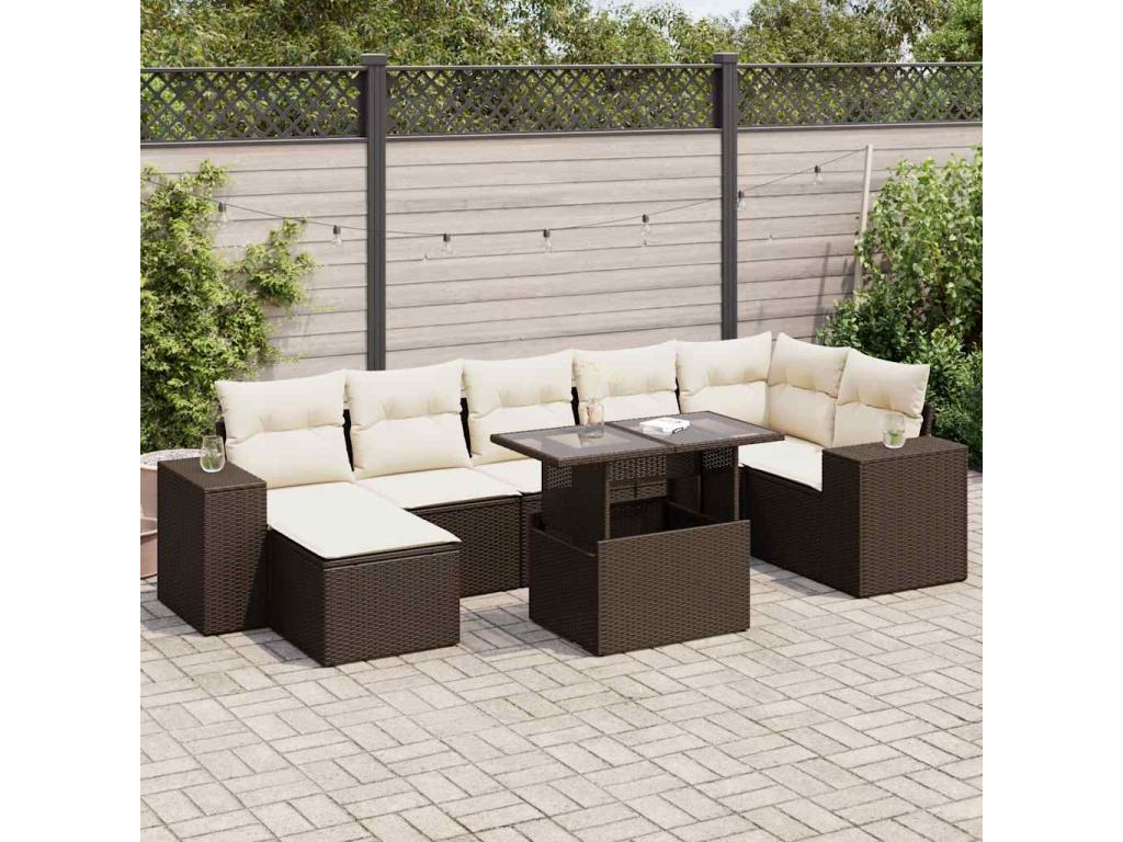 8-piece garden furniture set with brown resin wicker cushions YJCN86442